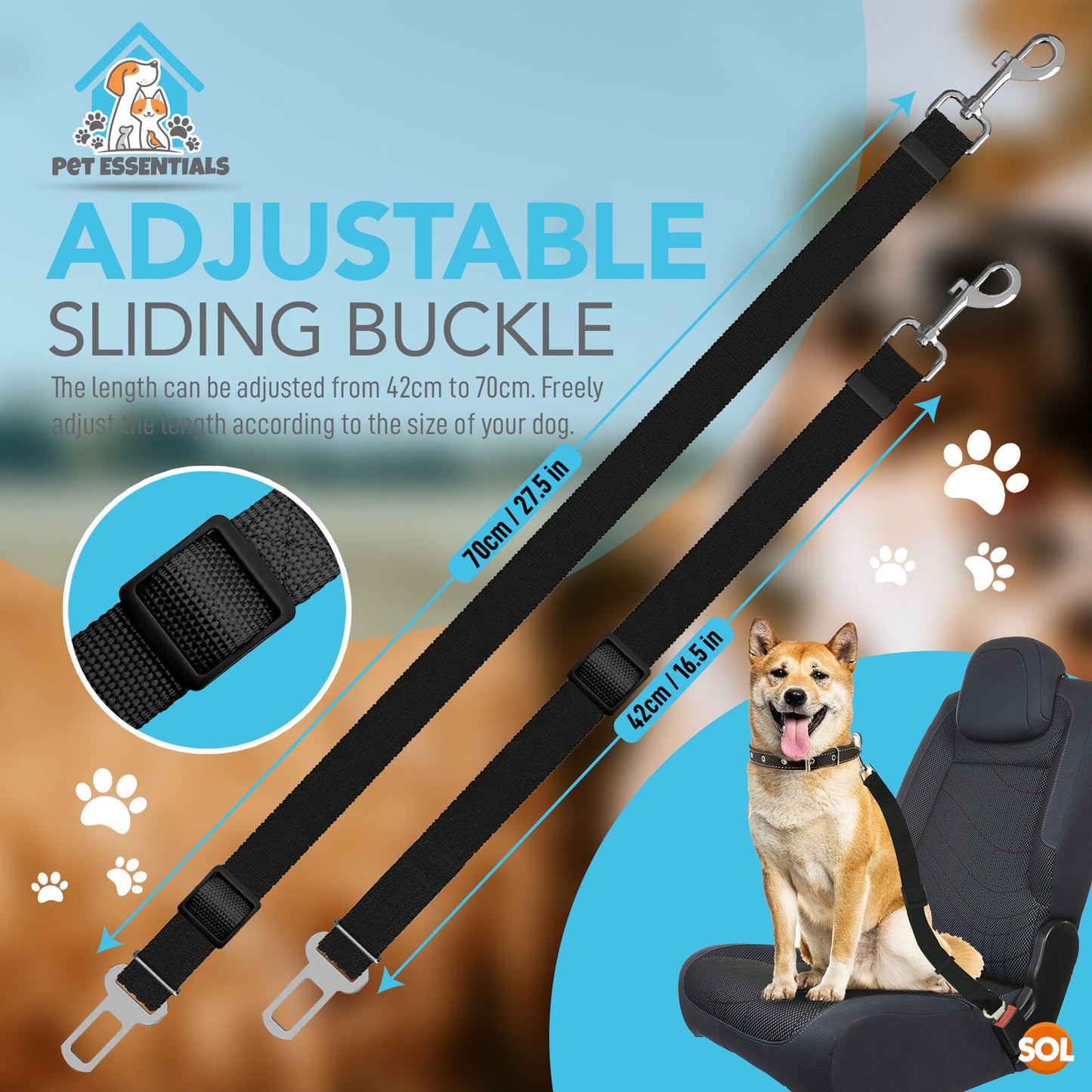 Adjustable Dog SEAT BELT Safety Harnesses 