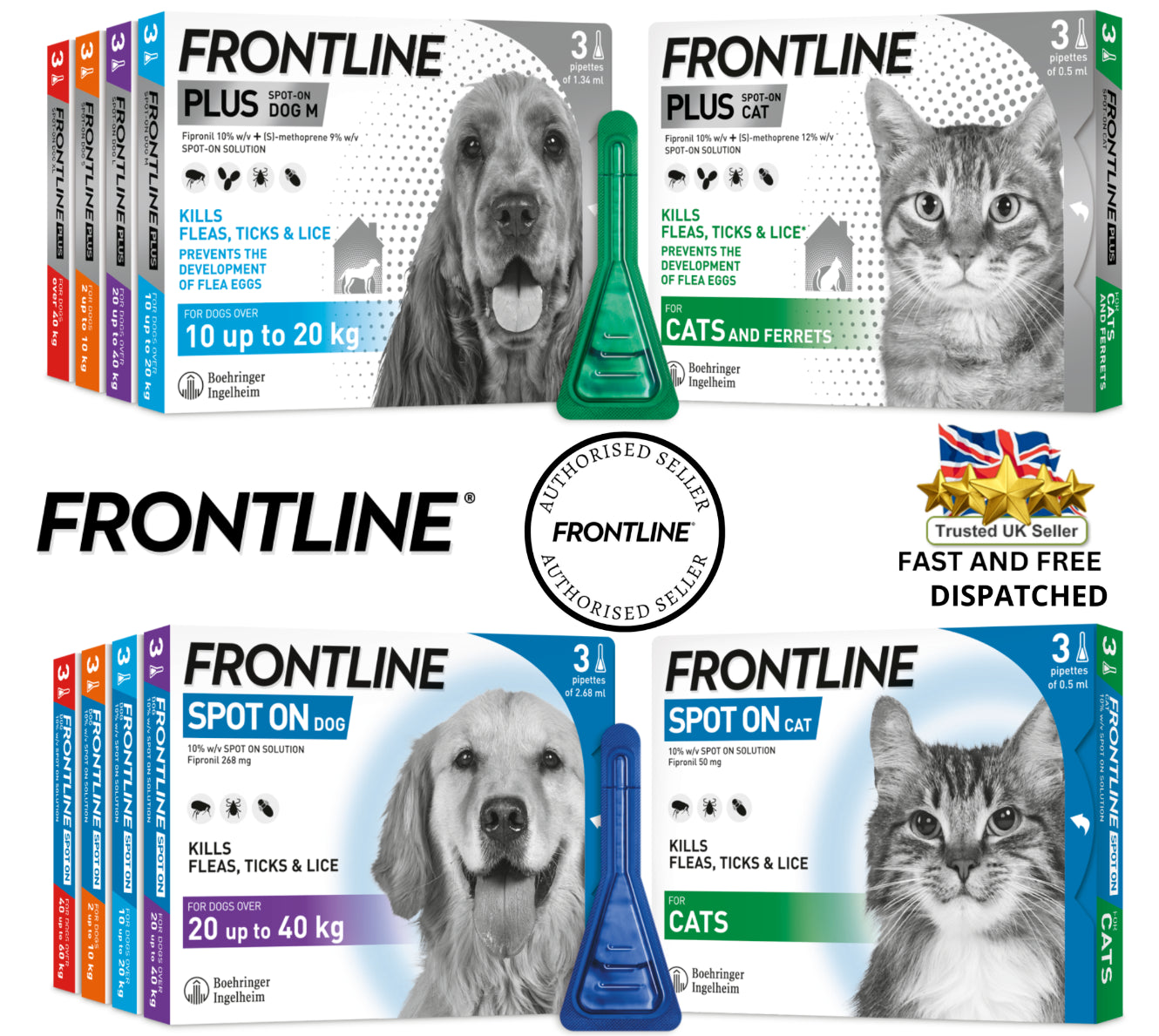 FRONTLINE Spot On Plus Flea, Lice, and Tick Treatment for Cats and Dogs - Effective Flea Elimination Solution