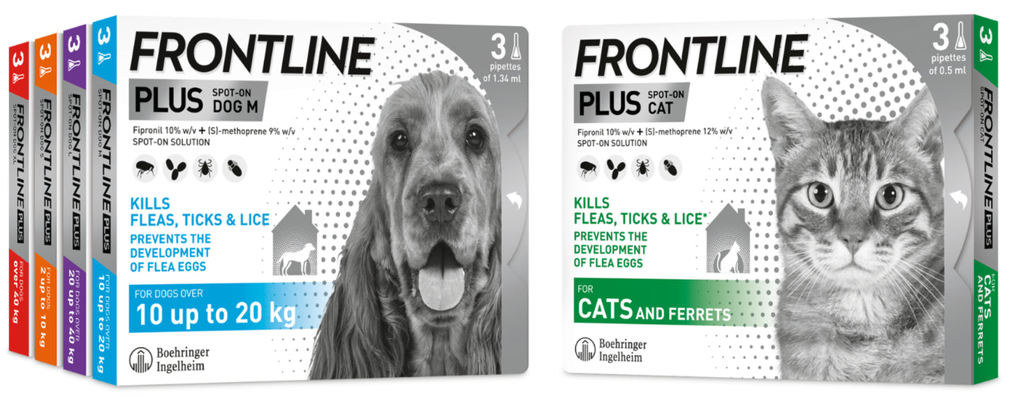 FRONTLINE Spot On Plus Flea, Lice, and Tick Treatment for Cats and Dogs - Effective Flea Elimination Solution